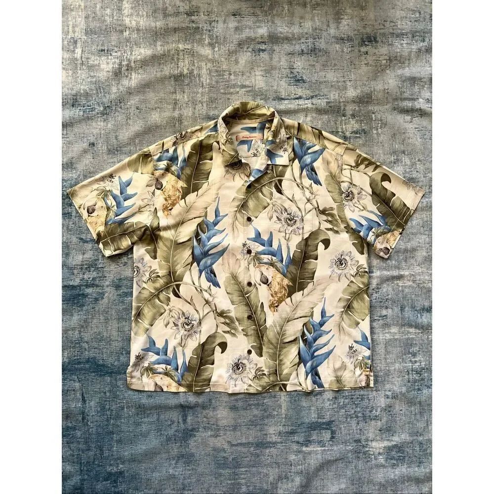 Tommy Bahama 100% Silk Paradiso Parrots Floral Camp Shirt Men's XXL